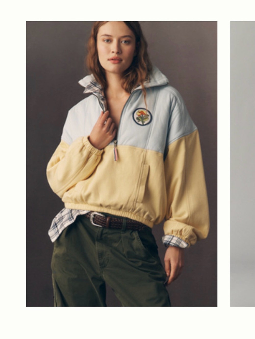 Anthropologie Pilcro Light Blue and Pale Yellow Colorblock Half-Zip Jacket